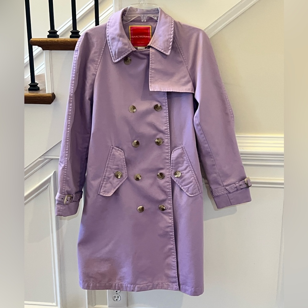 Isaac Mizrahi Lavender Double-Breasted Trench Coat